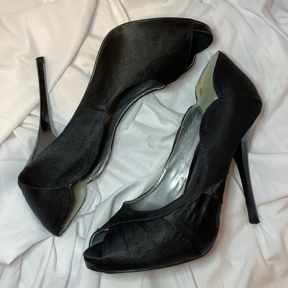 Black satin heels